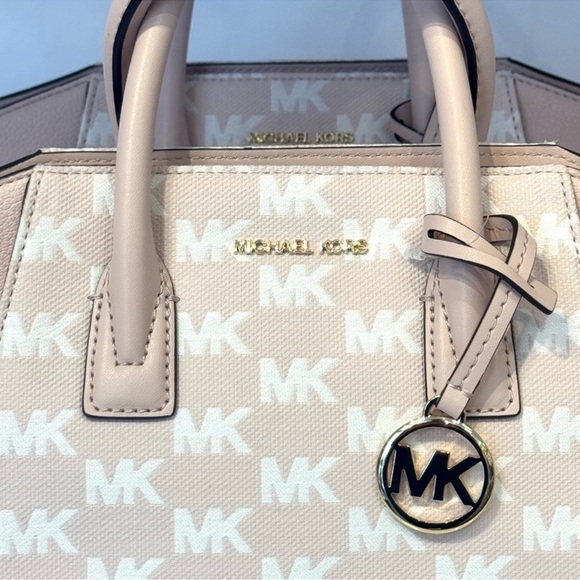Michael Kors Avril Small Signature Logo Jacquard Satchel Bag Powder Blush - Picture 5 of 10